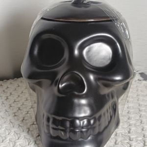 New Goth Matte Black Skull Cookie Jar Canister Halloween Skeleton Gothic
